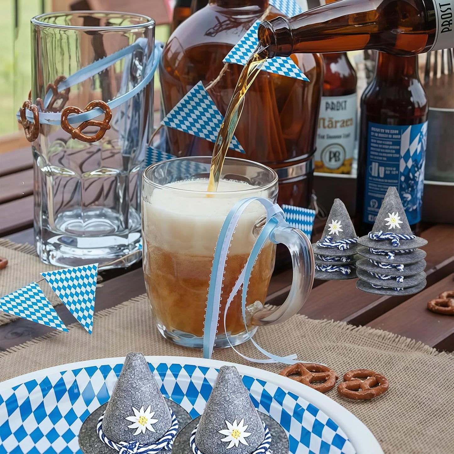 Mini-Trachtenhüte aus Filz im 12er-Set – EdelweißMini Oktoberfest 2025