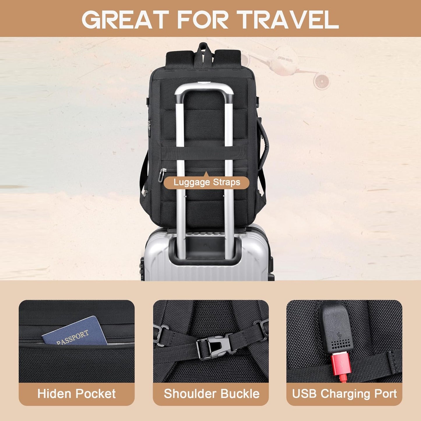 40L Erweiterbarer Wasserdichter Reiserucksack mit USB-Anschluss & 17” Laptopfach – AirVoyage (Kaufe 1, Erhalte 1 GRATIS Promo)