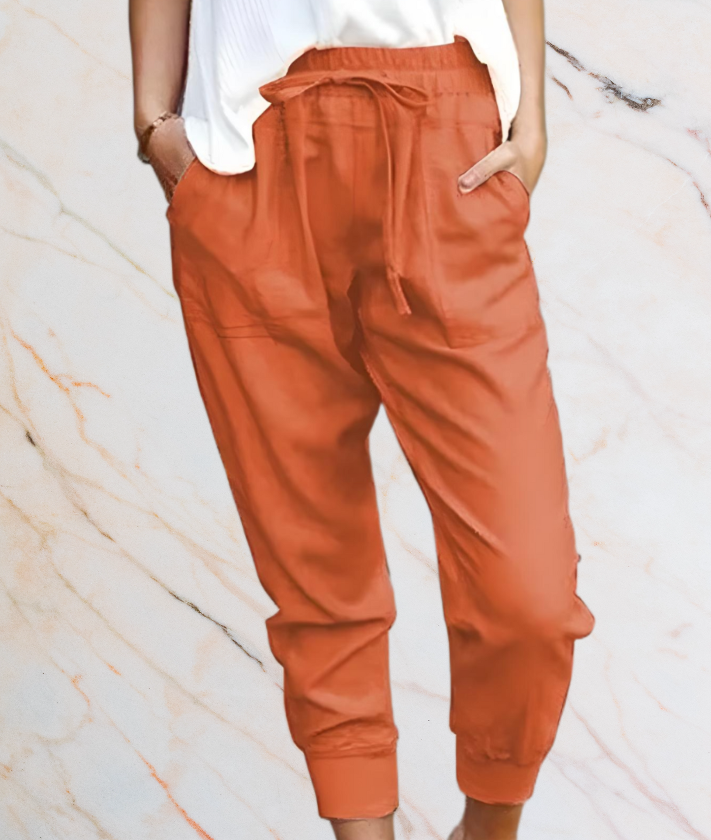 Coleen - Lockere Hose mit Strumpfband hohem Bund und Taschen