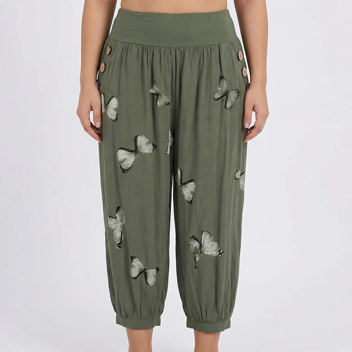 Caprihose Damen Mit Schmetterlings-Print In Großen Größen - Ella
