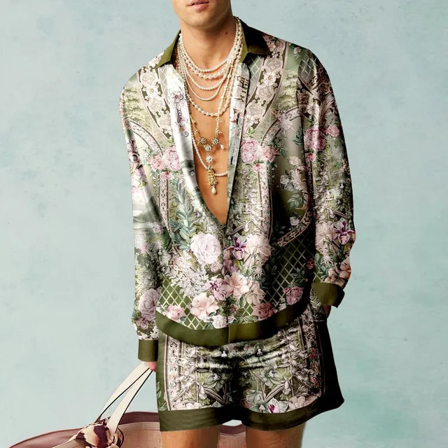 Trendiges Hawaii-Set mit Seidenoptik für Herren – Fabio