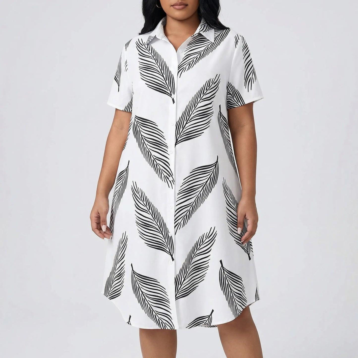 Damenkleid Weiß Mit Blätter-Print - Marion