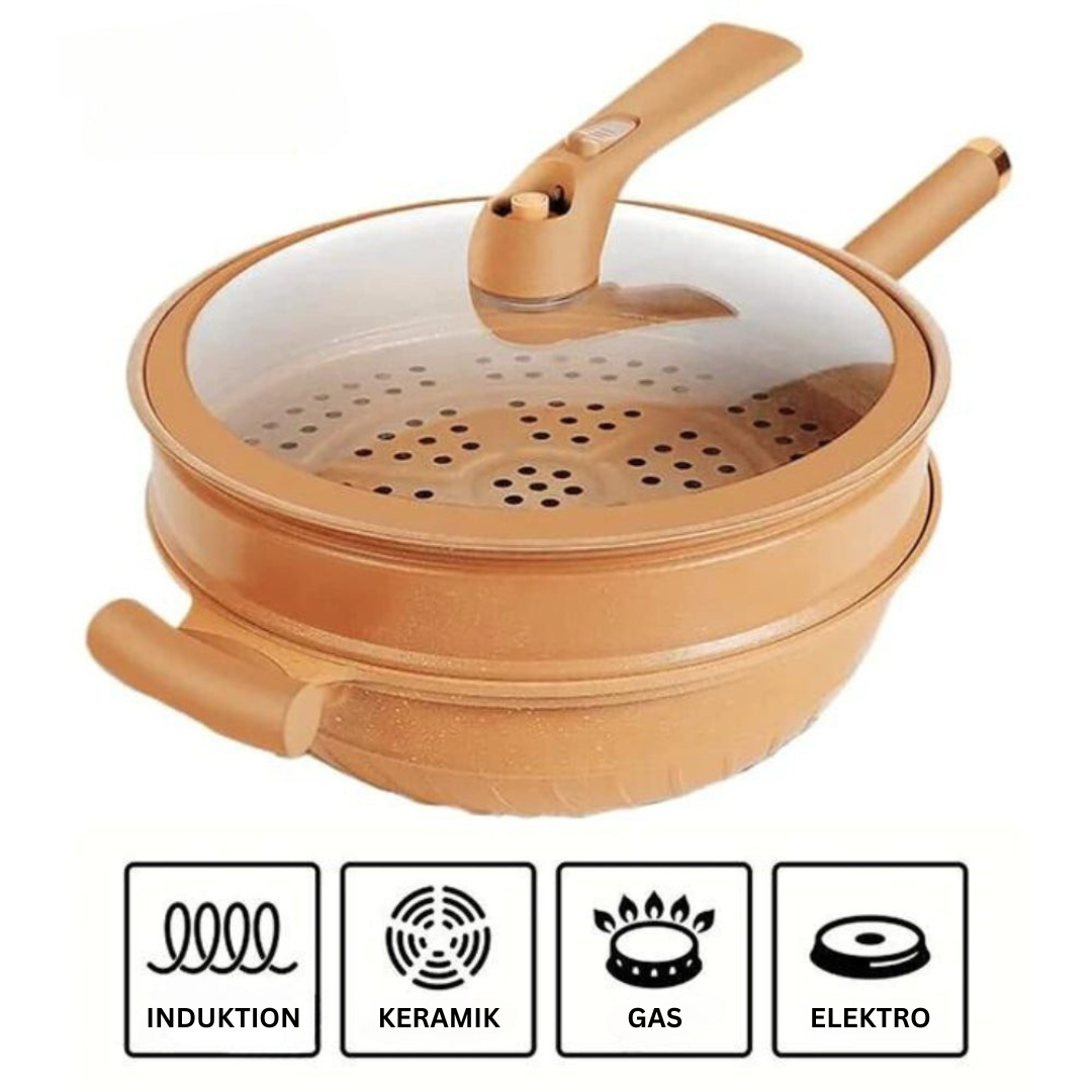 Multifunktionelle Wokpfanne mit Antihaftbeschichtung - CookFlex