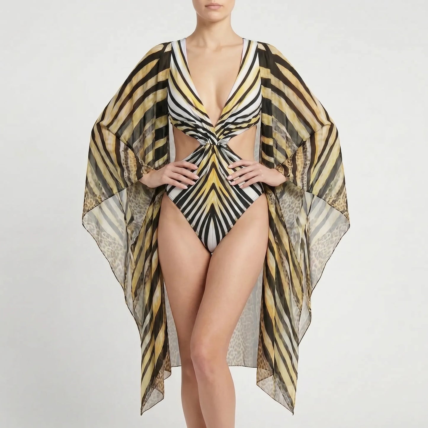Langarm-Monokini Mit Cut-Outs - Tropina