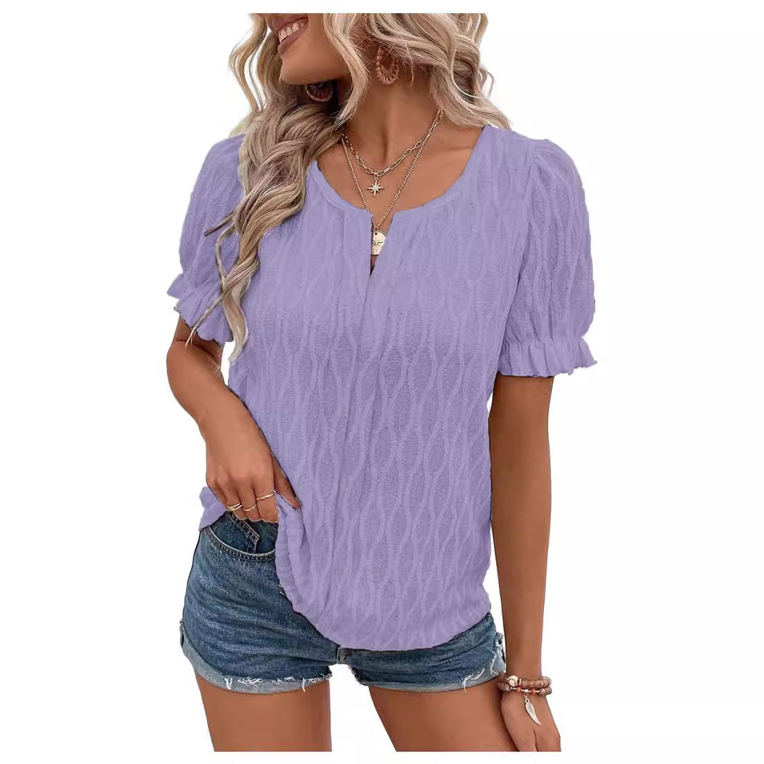 Luftiges & Stilvolles Damen Puffarm-Shirt mit Spitzenakzent – Noemi