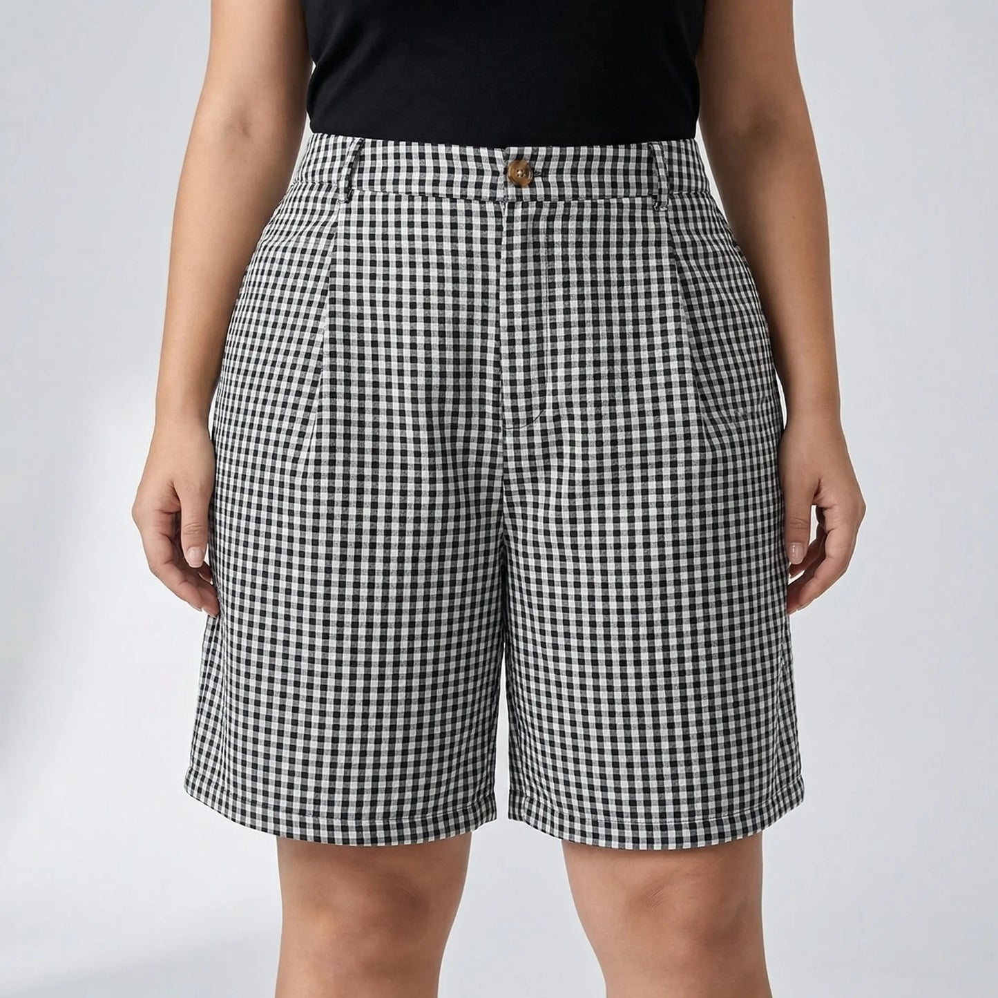 Plus-Size Damenshorts Mit Weitem Bein Und Karomuster - Denise