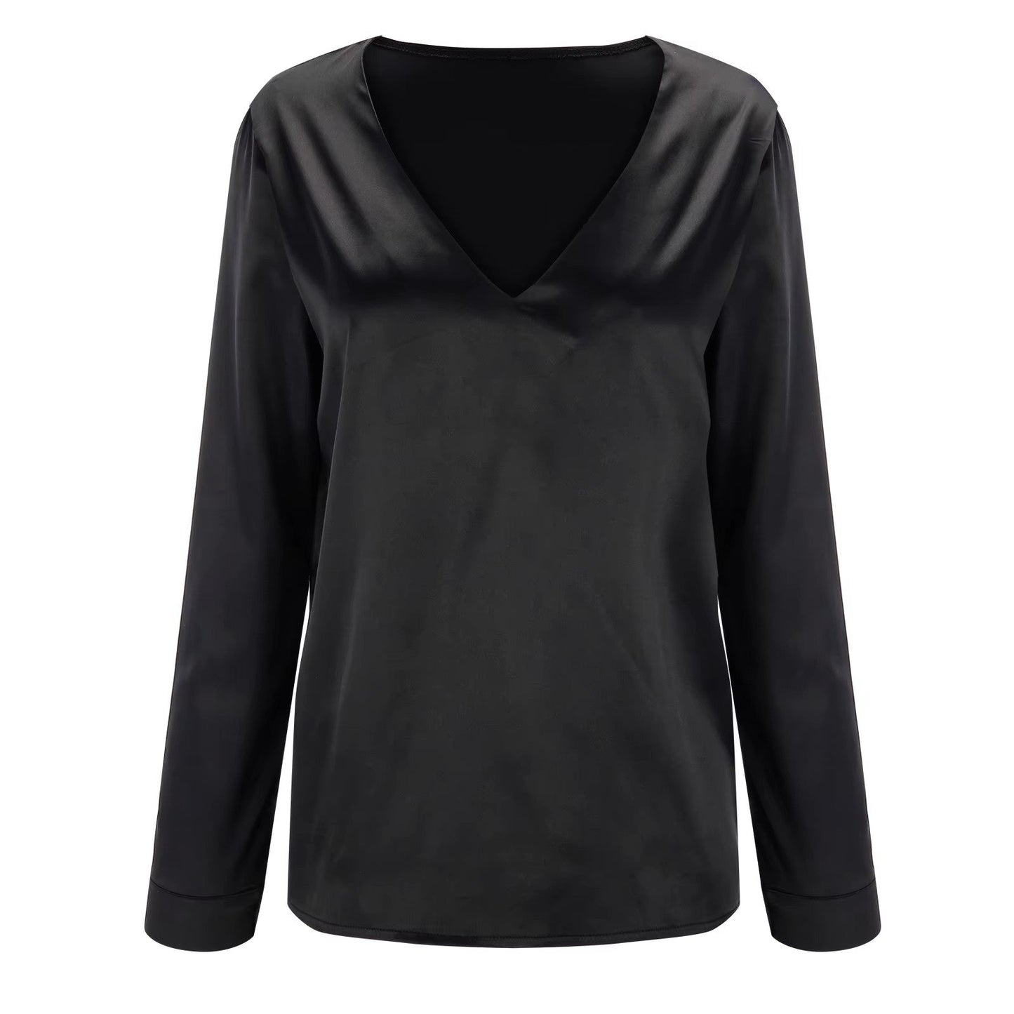 Satin Damenbluse mit tiefem V-Ausschnitt & langen Ärmeln – Daria