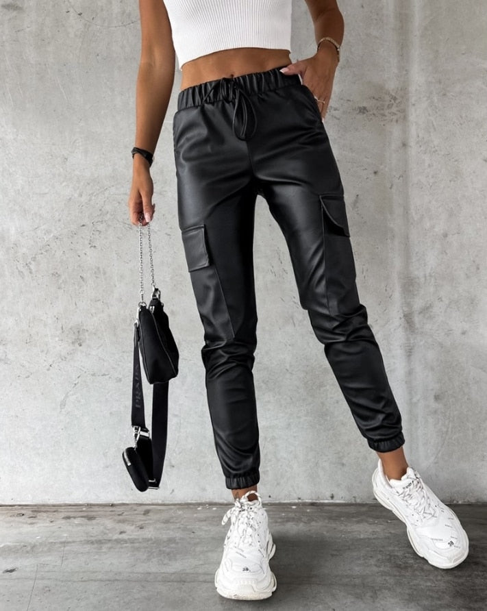 Lederlook Cargo-Hose für Damen - Jade