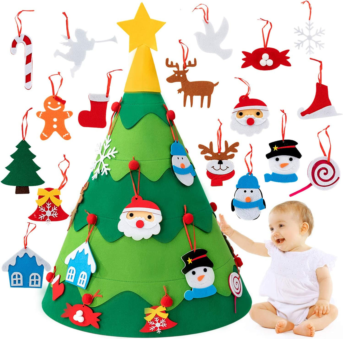 Weihnachtsbaum aus Filz zum Selbstgestalten – mit 30 Dekoelementen