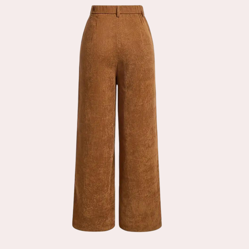 Braune Damenhose, weites Bein, Leinenoptik, elegant, modisch, vielseitig, hochwertig