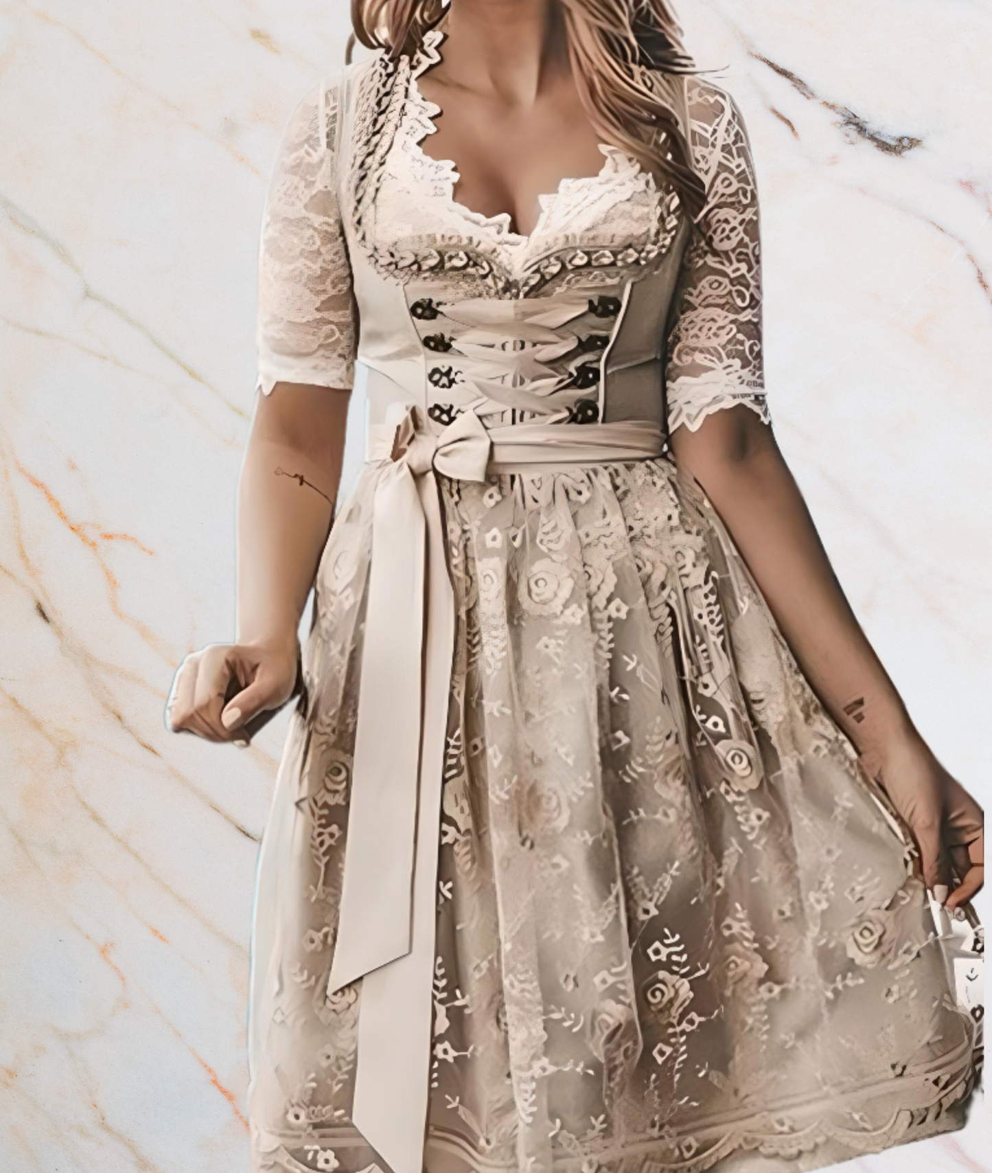 Claudia - Beiges geschnürtes und mehrlagiges Minikleid