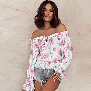 Geblümte Damen Chiffon-Bluse mit Rüschenärmeln – Elvira