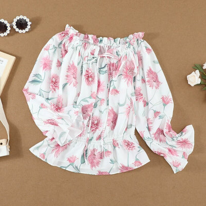 Geblümte Damen Chiffon-Bluse mit Rüschenärmeln – Elvira