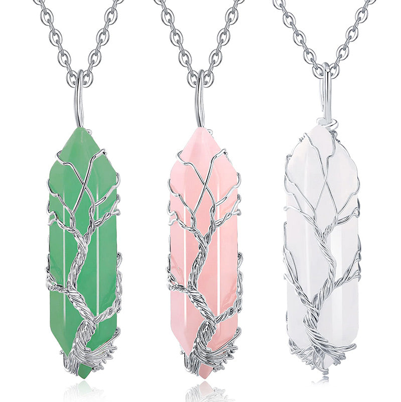 Stilvolle Kristall- und Lebensbaum-Edelsteinkette – Elena