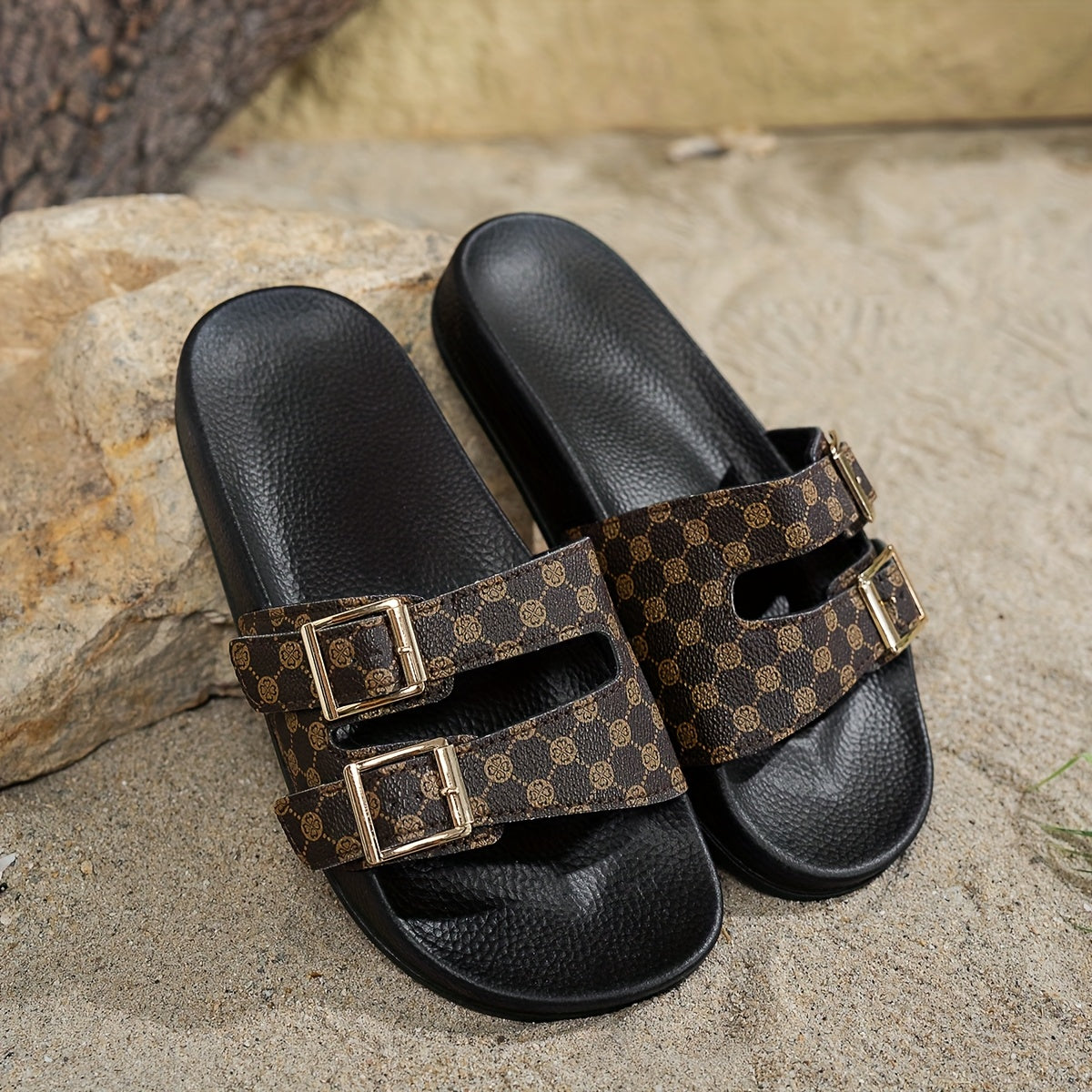 Verstellbare Sandalen mit Schwarz-Braunem Muster – Noëla