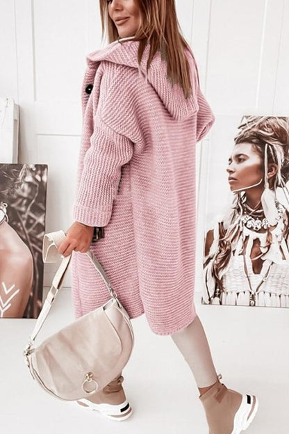 Damen Strickweste mit Kapuze und Knopfverschluss – Waldaine