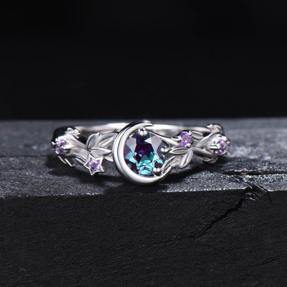 Mondstern-Farbwechselnder Alexandrit- und Amethyst-Verlobungsring – Elena