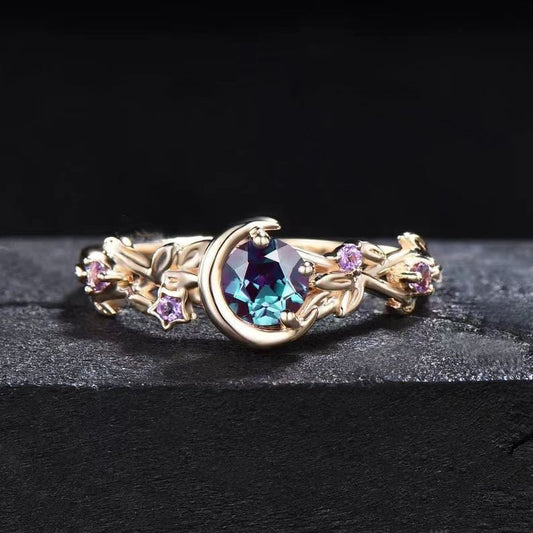 Mondstern-Farbwechselnder Alexandrit- und Amethyst-Verlobungsring – Elena