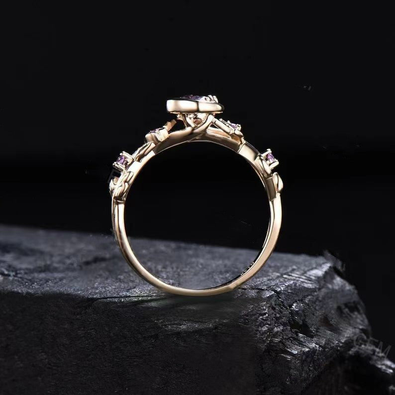 Mondstern-Farbwechselnder Alexandrit- und Amethyst-Verlobungsring – Elena