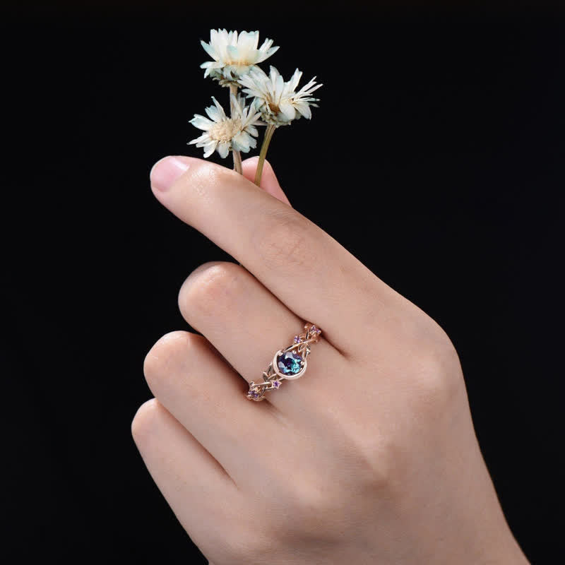 Mondstern-Farbwechselnder Alexandrit- und Amethyst-Verlobungsring – Elena