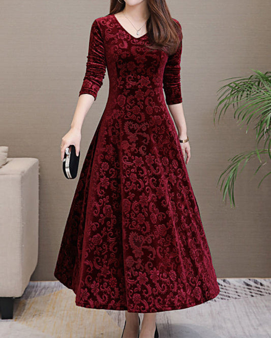Midikleid aus Samt mit langen Ärmeln – Selina