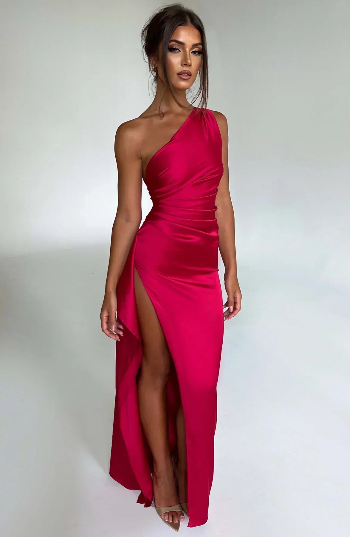 Satinstreifenabendkleid mit einem Schulterträger - Vivienne