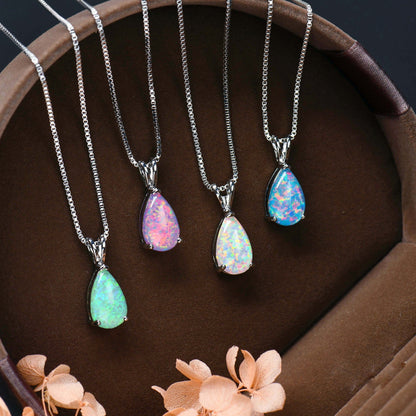 Minimalistische Tropfen-Opal-Anhänger-Halskette – Selina
