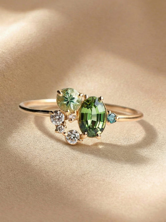 Natürlicher Peridot mit Zirkonring – Selene