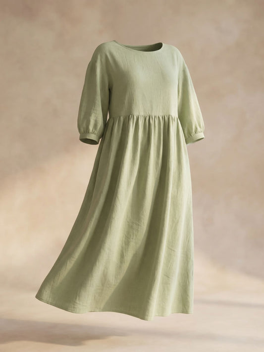 Midikleid mit Rundhalsausschnitt & Laternenärmeln – Selina