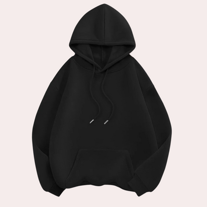 Schwarzer Kapuzenpullover, Unisex, Baumwolle, Kängurutasche, lässig, modisch, bequem.