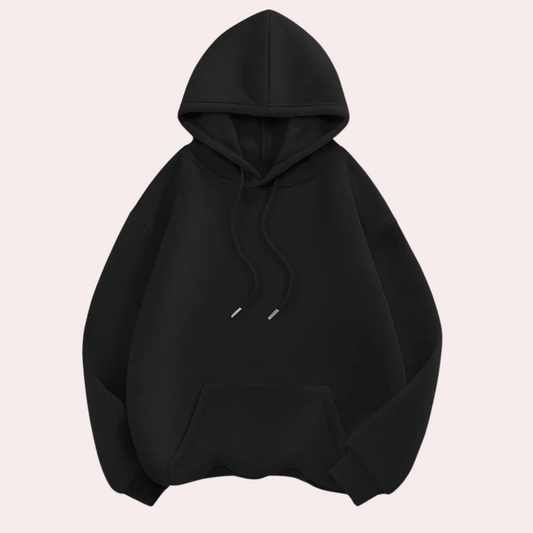 Schwarzer Kapuzenpullover, Unisex, Baumwolle, Kängurutasche, lässig, modisch, bequem.