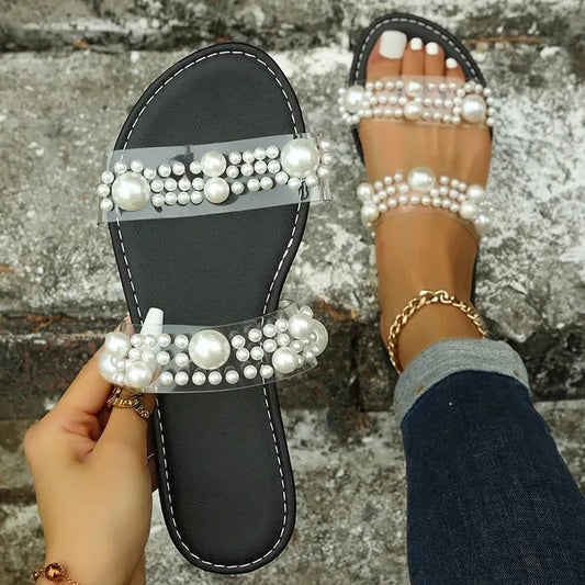 Bohemian Slip-On Damen Sandalen mit Perlenverzierung – Elvyna