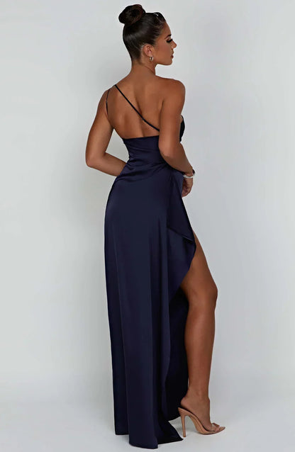 Satinstreifenabendkleid mit einem Schulterträger - Vivienne