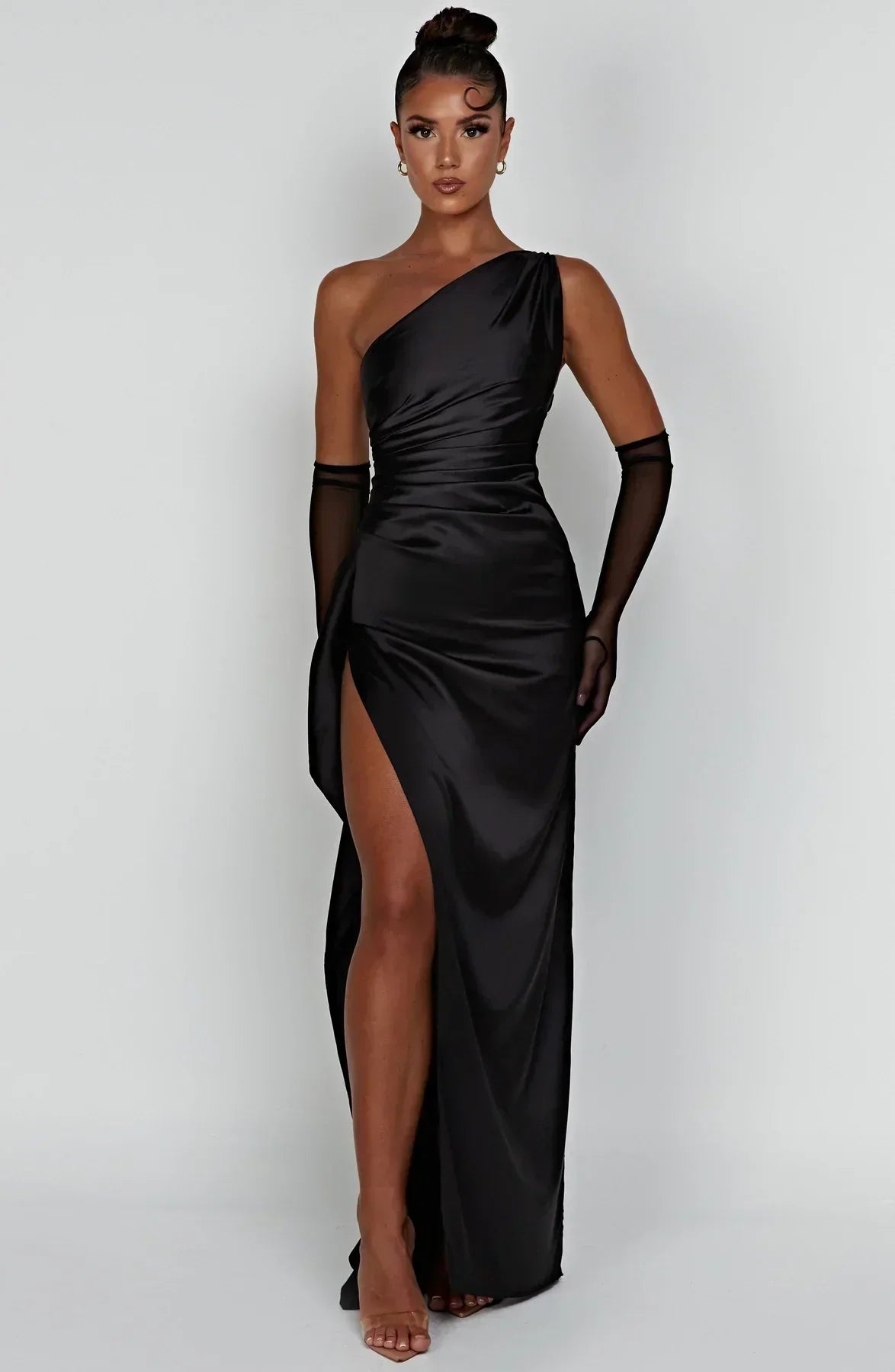 Satinstreifenabendkleid mit einem Schulterträger - Vivienne