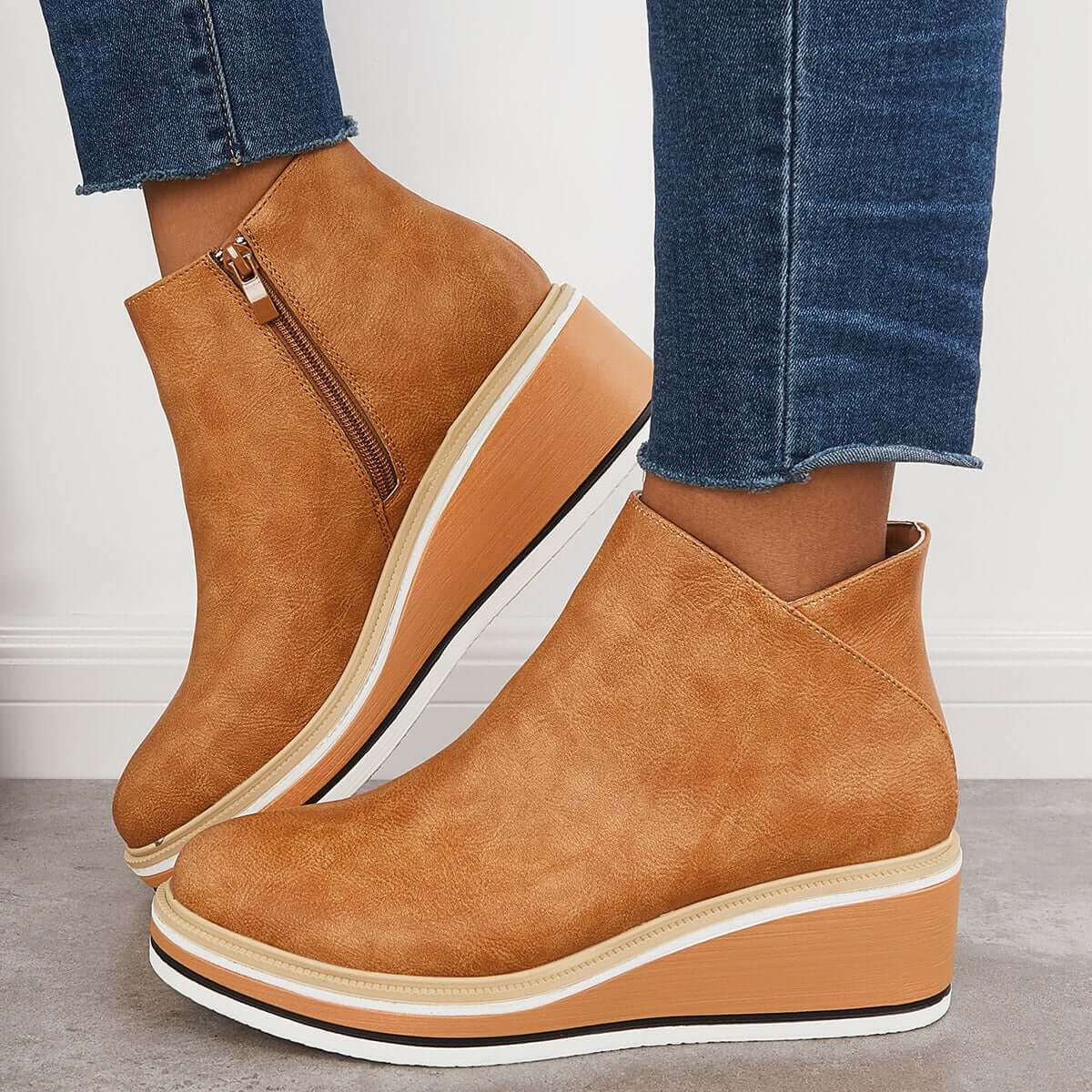 Trendige Damen Stiefeletten mit Reißverschluss und Plateau - Alessia