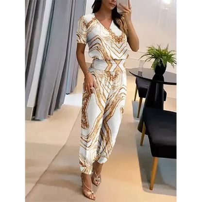 Trendiger Damen Jumpsuit mit Kurzarm & weitem Bein – Alina