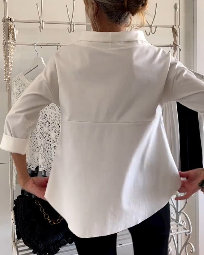 Damen Herbstbluse mit hohem Kragen und 3/4-Ärmeln – Mireille