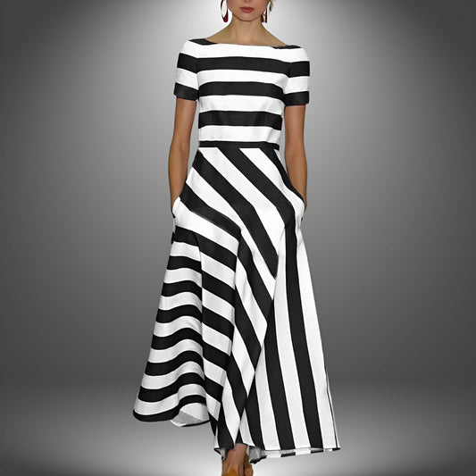 Gestreiftes & Stylishes Maxikleid mit kurzen Ärmeln – Noemi
