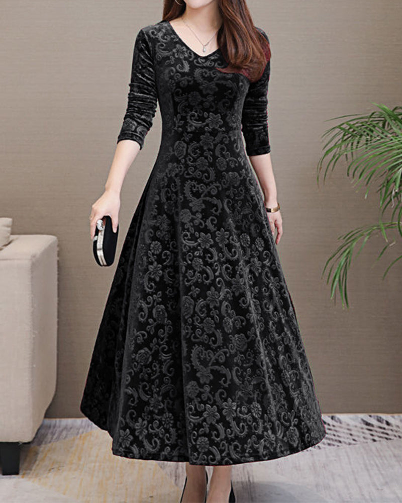 Midikleid aus Samt mit langen Ärmeln – Selina
