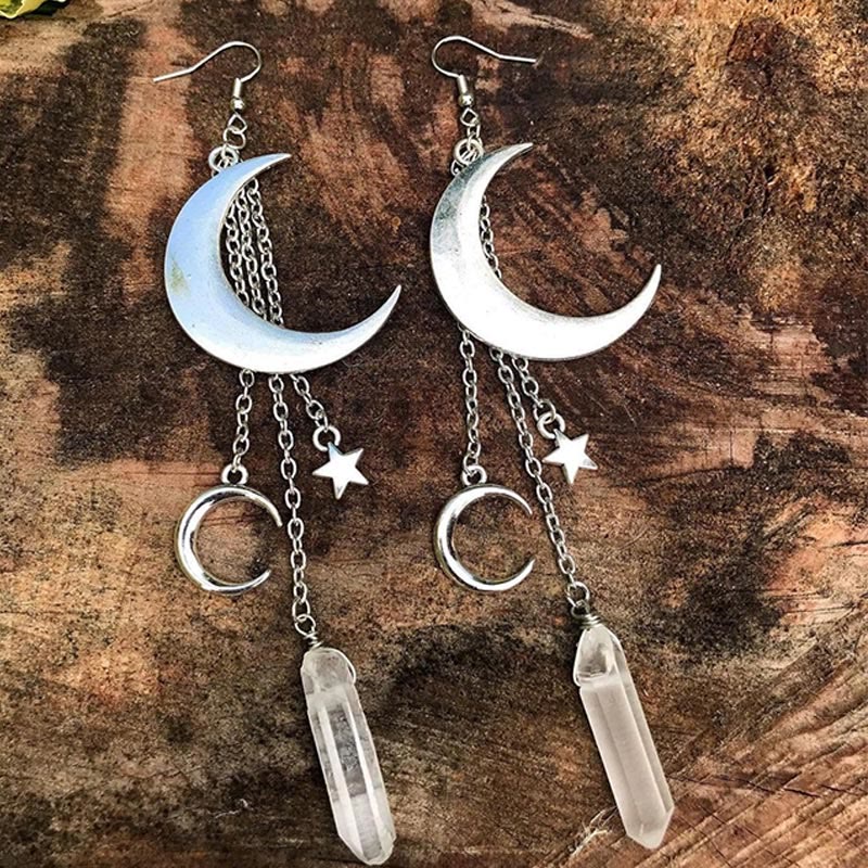 Natürliche Kristall-Mond-Sterne-Ohrringe – Elena