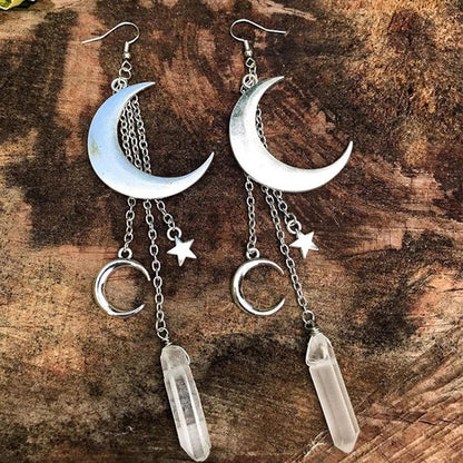 Natürliche Kristall-Mond-Sterne-Ohrringe – Elena