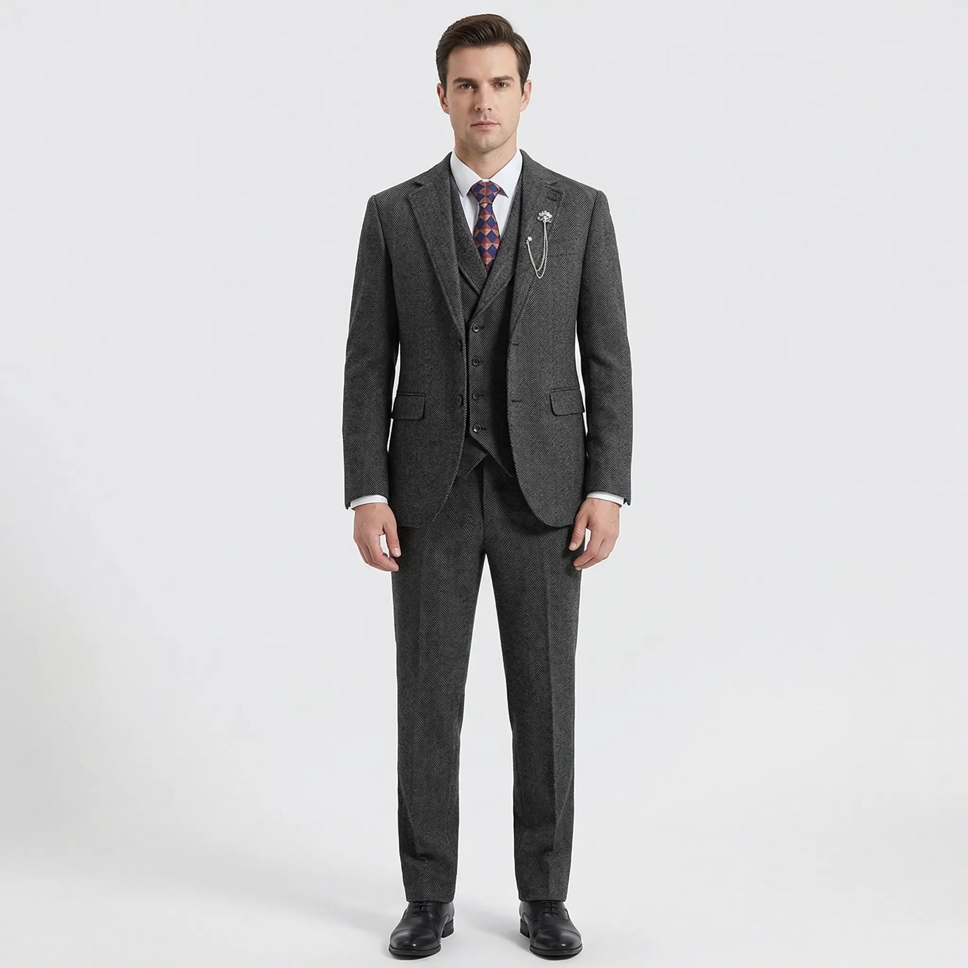 3-Piece Herringbone Patterned Suit - Leonard