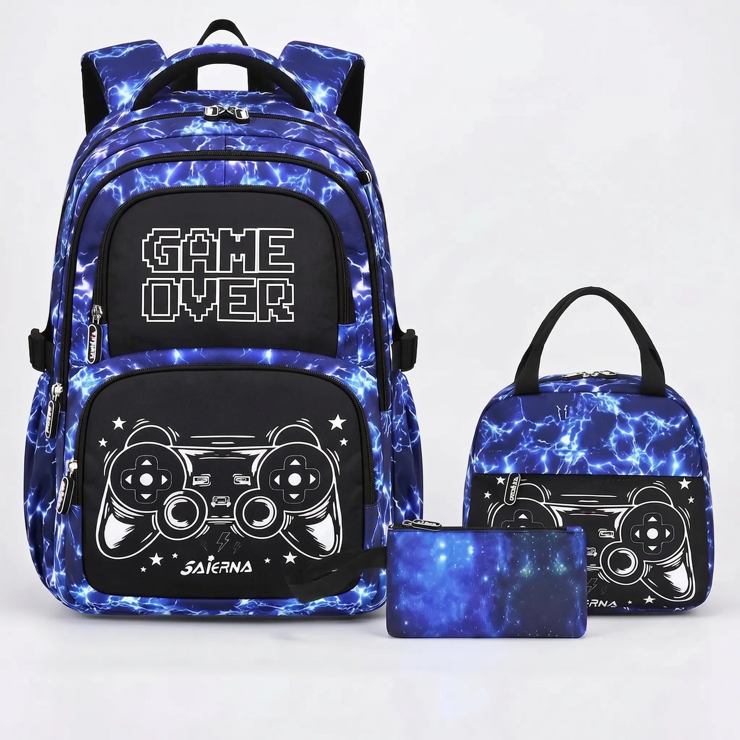 3-Teiliges Schulrucksack Set Im Gaming-Design - Luminoz