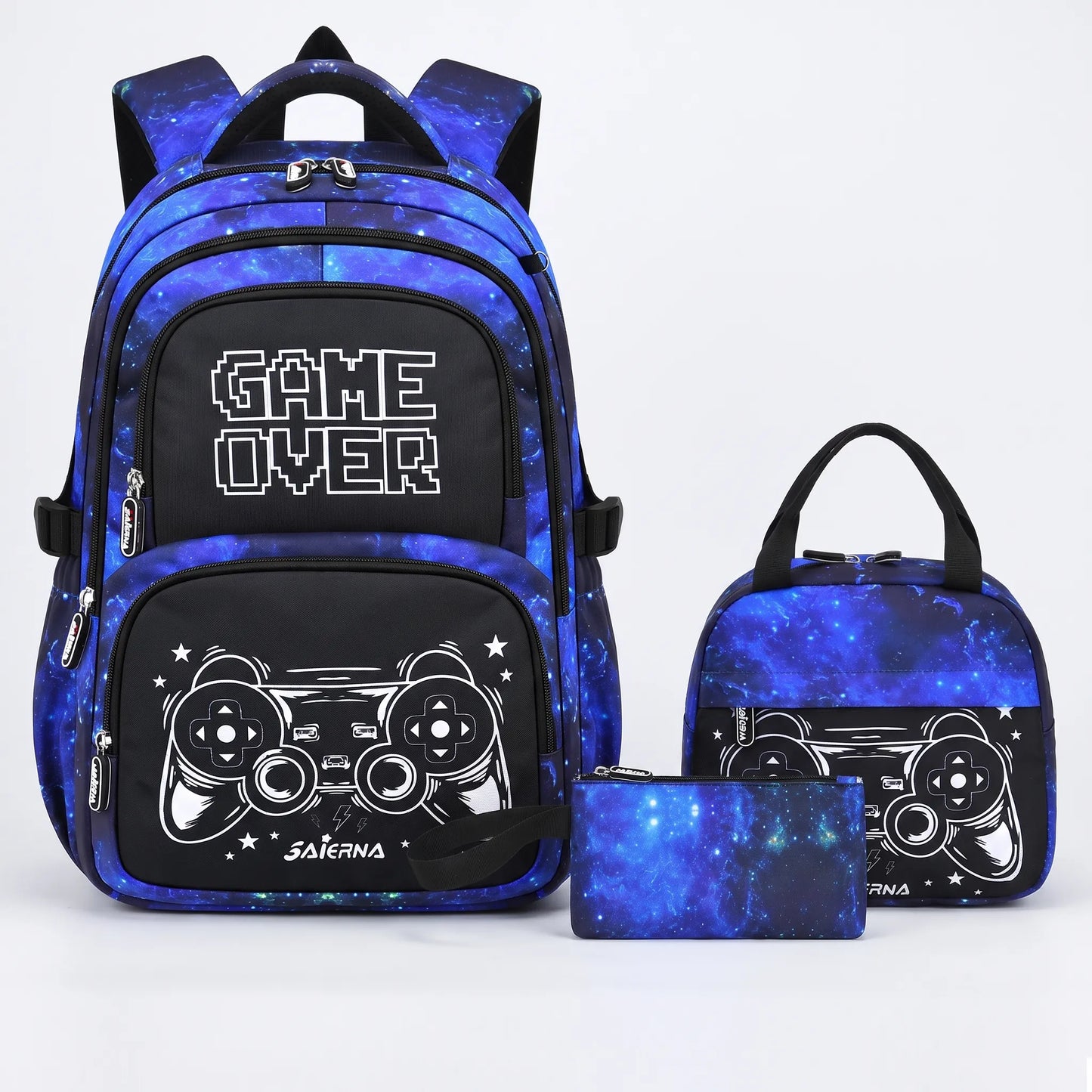3-Teiliges Schulrucksack Set Im Gaming-Design - Luminoz