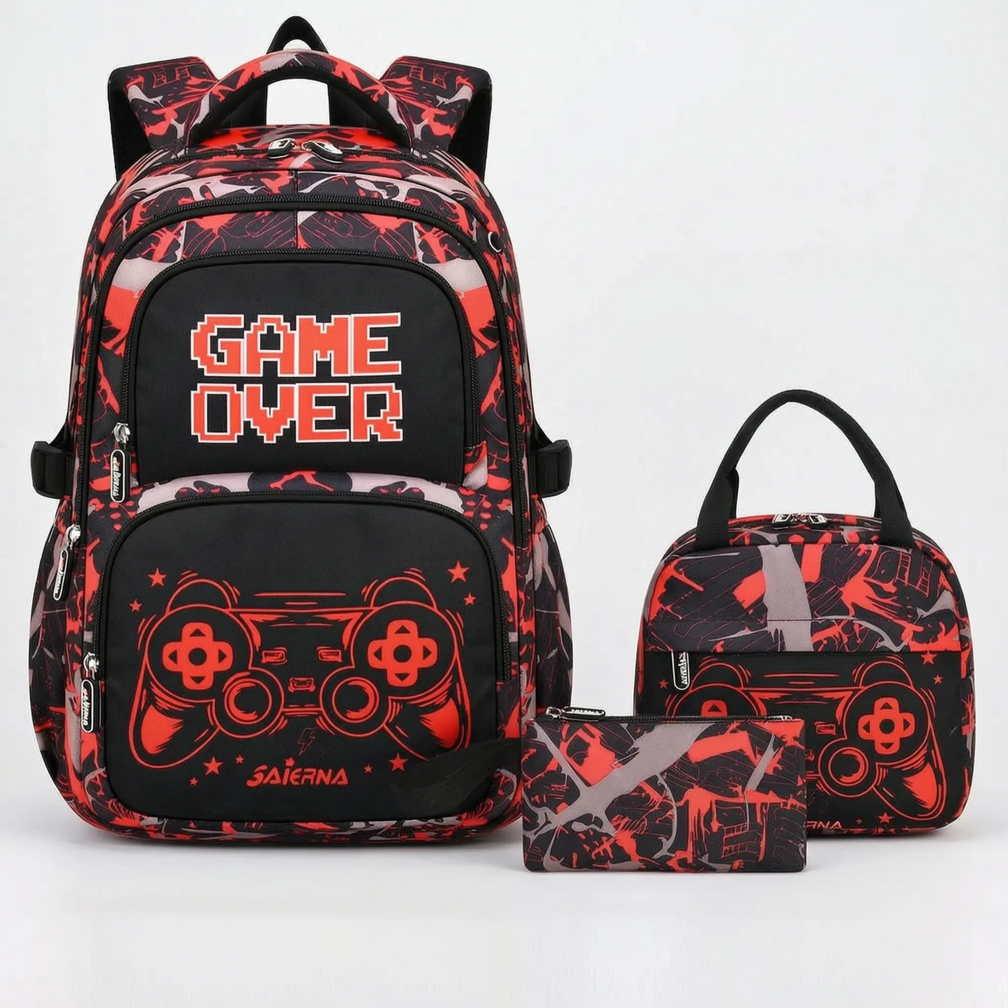 3-Teiliges Schulrucksack Set Im Gaming-Design - Luminoz