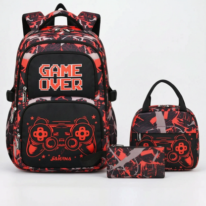 3-Teiliges Schulrucksack Set Im Gaming-Design - Luminoz