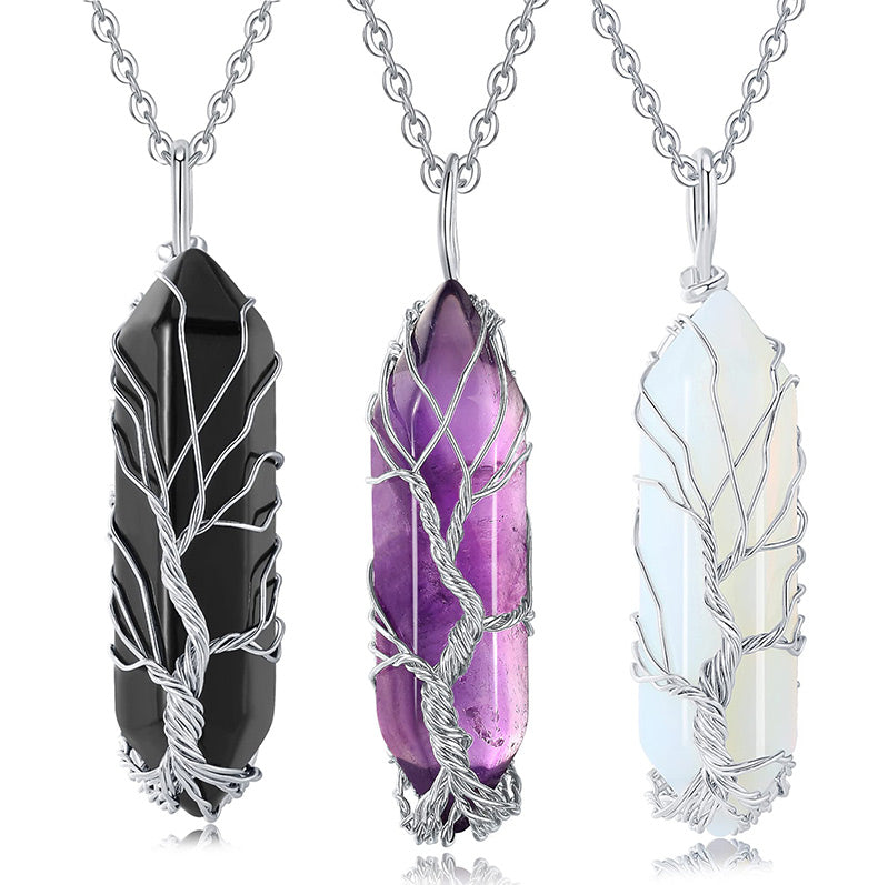 Stilvolle Kristall- und Lebensbaum-Edelsteinkette – Elena