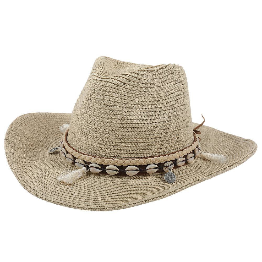 Leichter Sommerhut mit Muscheln und Quasten – Jasmine