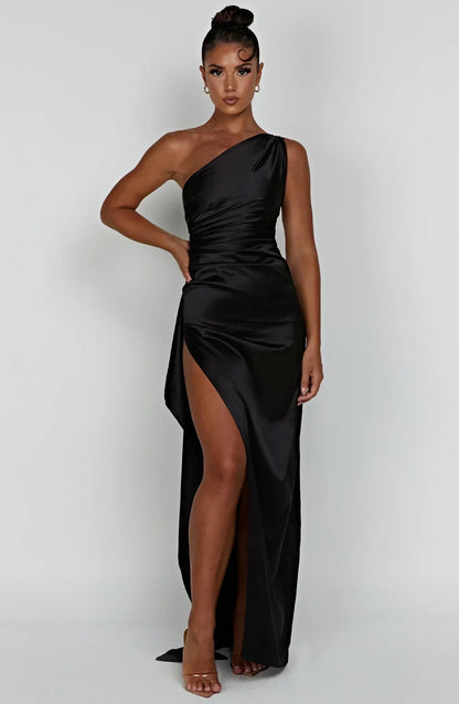 Satinstreifenabendkleid mit einem Schulterträger - Vivienne