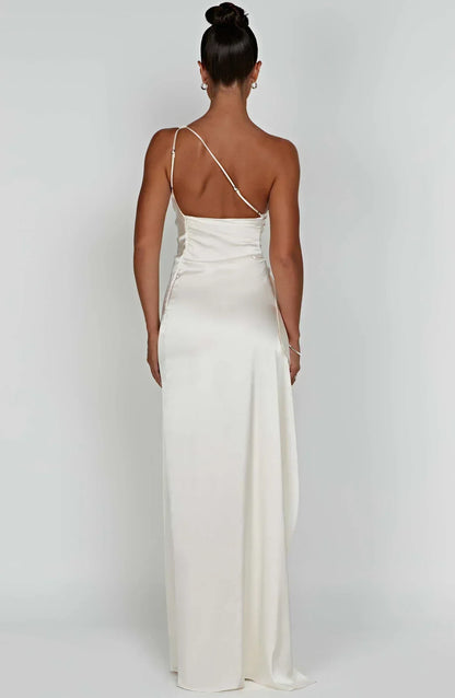 Satinstreifenabendkleid mit einem Schulterträger - Vivienne